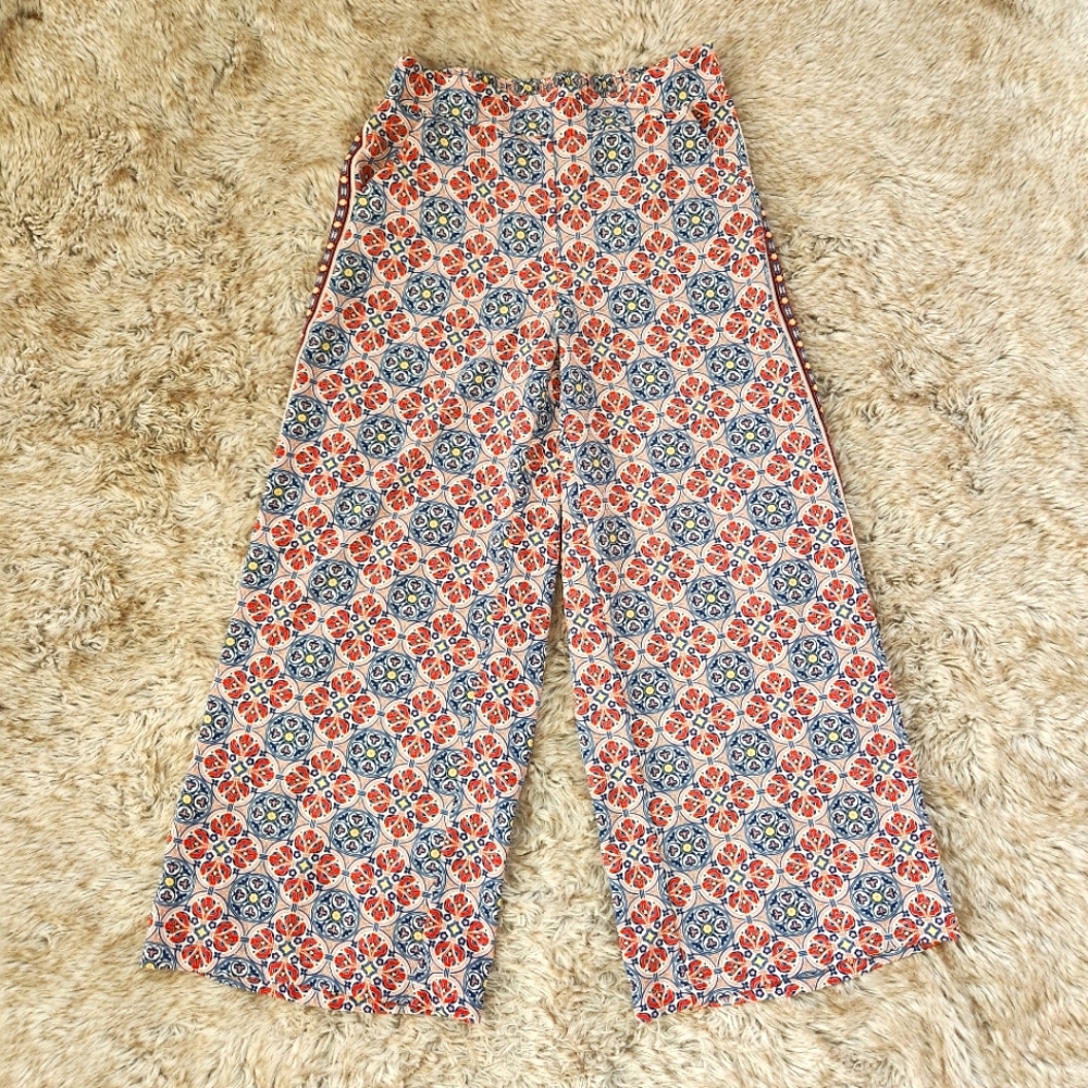 Max Studio Baroque High Rise Wide Leg Pants Blue And Red Women's Size Small